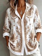 Women's Floral Paisley Oversized Long Sleeve Blouse