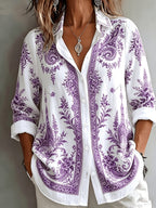 Women's Floral Paisley Oversized Long Sleeve Blouse