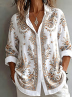 Women's Floral Paisley Oversized Long Sleeve Blouse