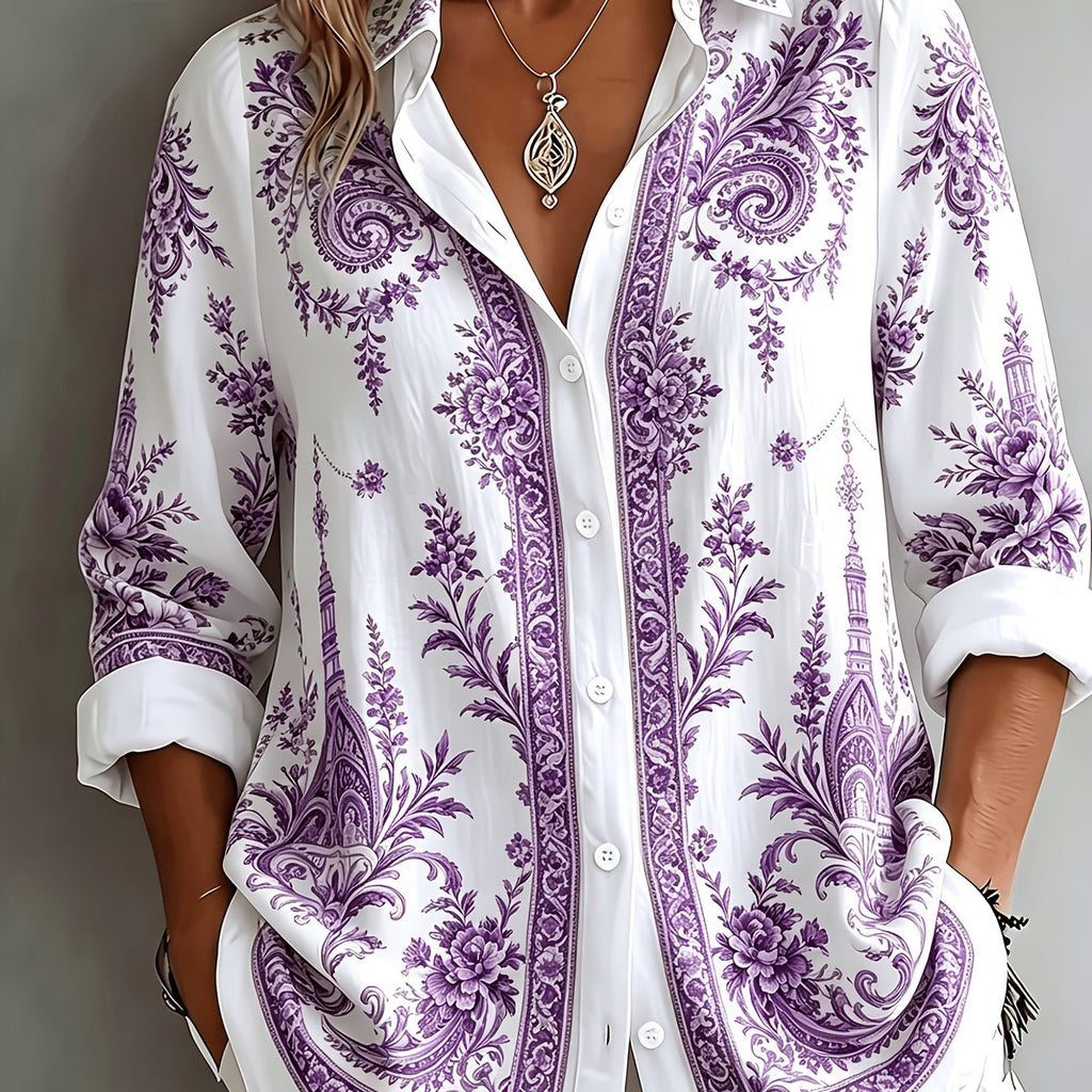 Women's Floral Paisley Oversized Long Sleeve Blouse