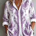Women's Floral Paisley Oversized Long Sleeve Blouse