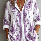 Women's Floral Paisley Oversized Long Sleeve Blouse