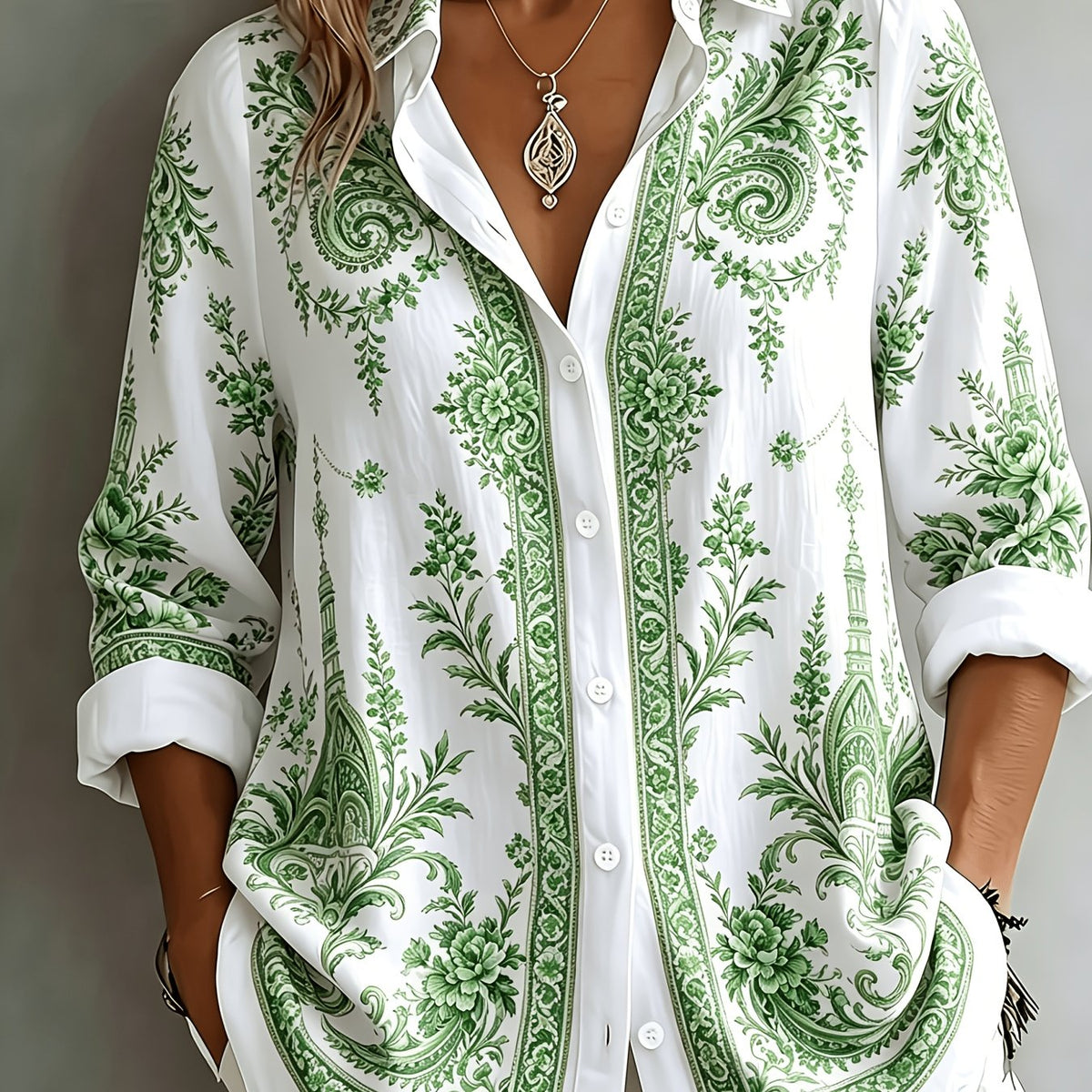 Women's Floral Paisley Oversized Long Sleeve Blouse