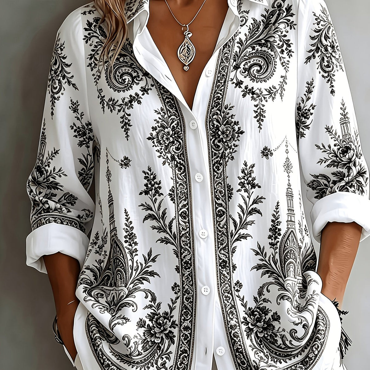 Women's Floral Paisley Oversized Long Sleeve Blouse
