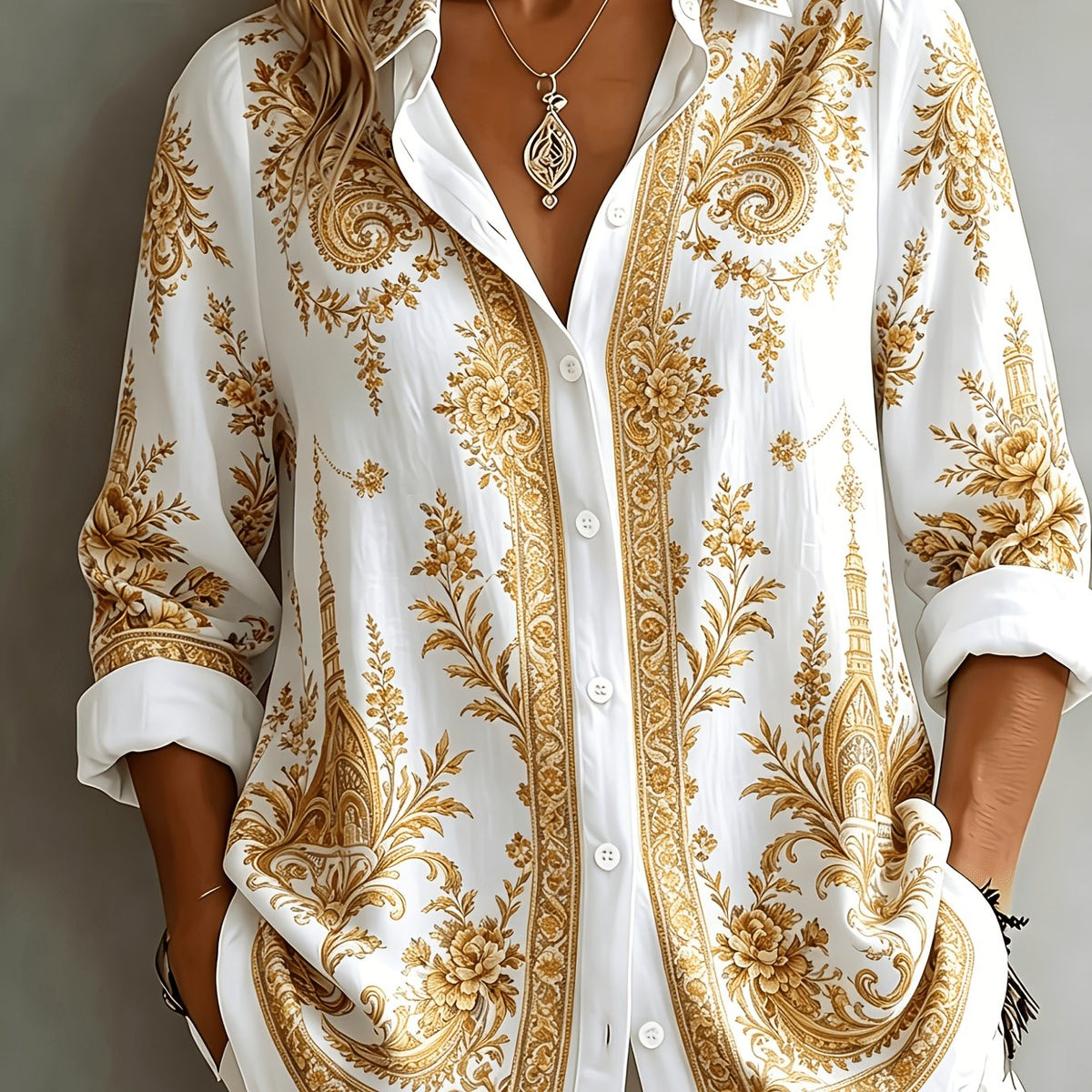 Women's Floral Paisley Oversized Long Sleeve Blouse