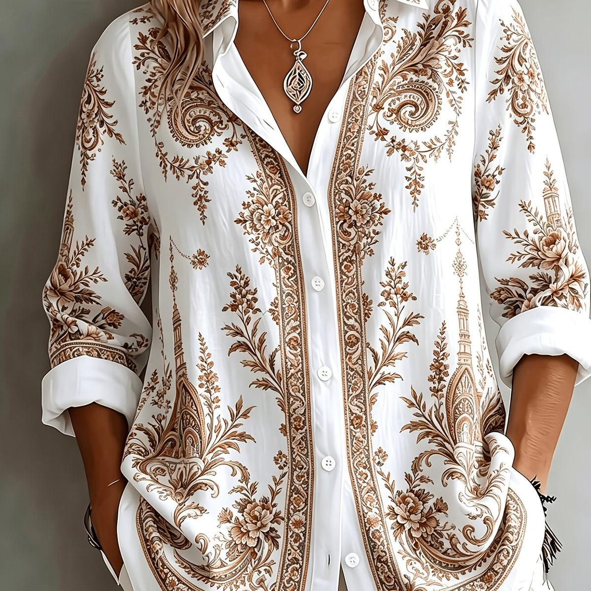 Women's Floral Paisley Oversized Long Sleeve Blouse