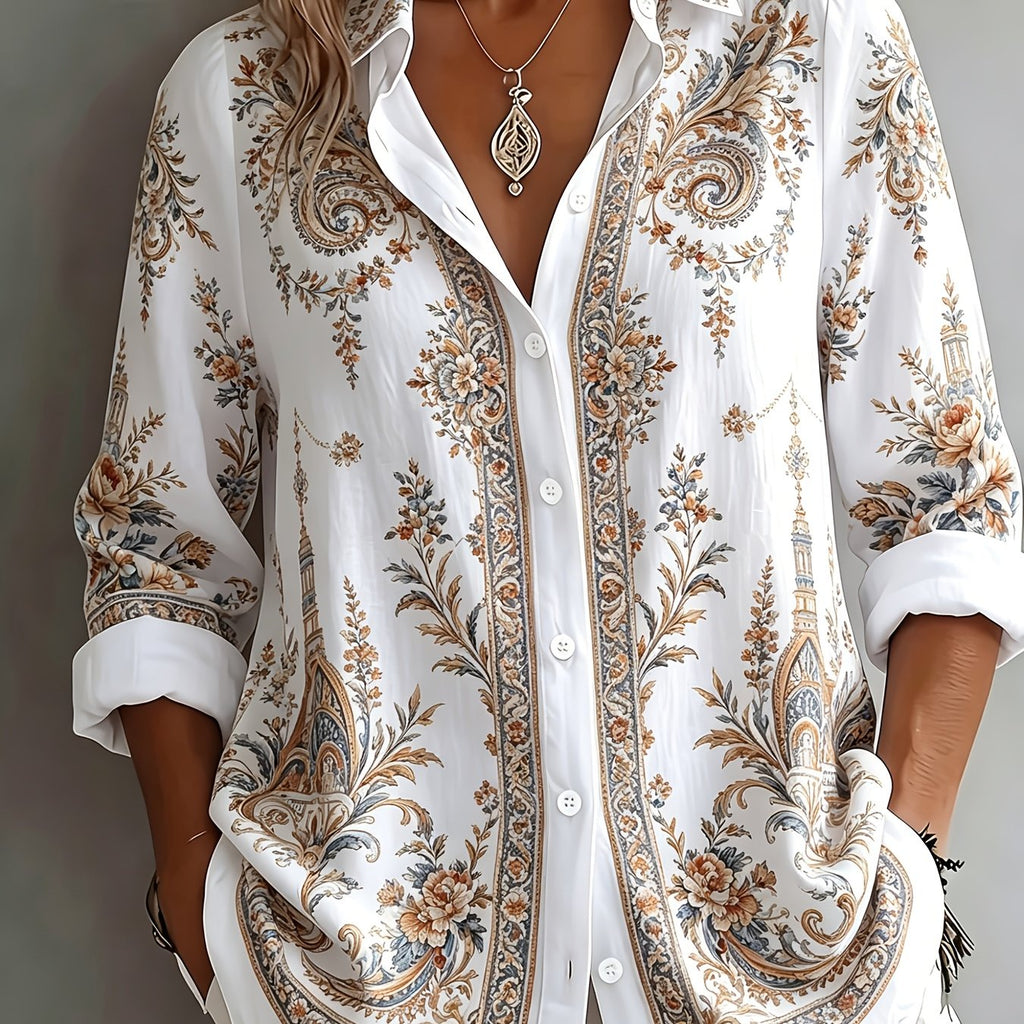 Women's Floral Paisley Oversized Long Sleeve Blouse