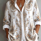 Women's Floral Paisley Oversized Long Sleeve Blouse