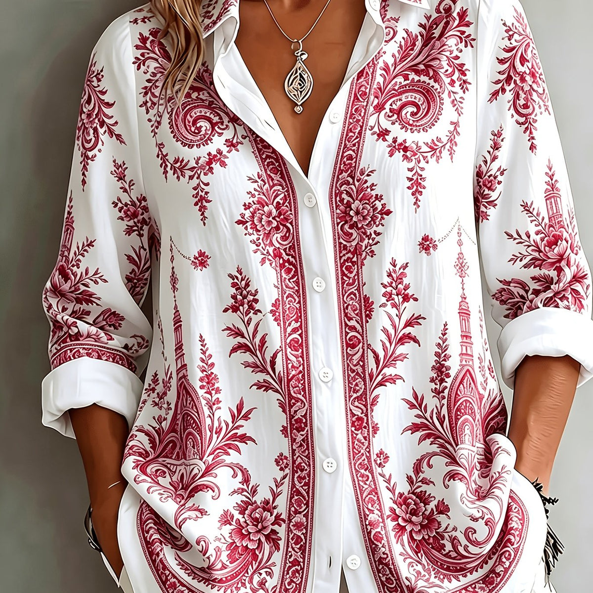 Women's Floral Paisley Oversized Long Sleeve Blouse
