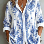 Women's Floral Paisley Oversized Long Sleeve Blouse