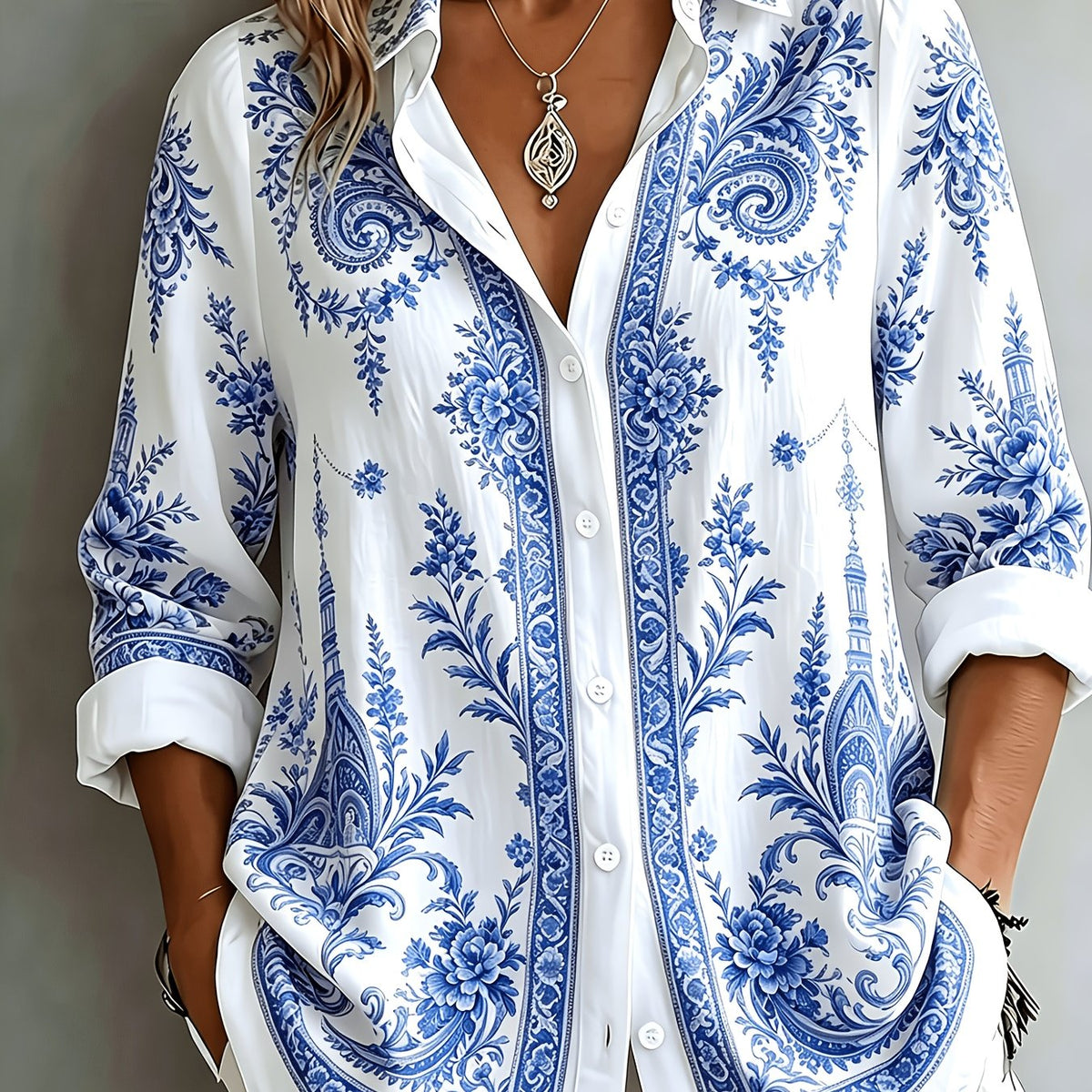 Women's Floral Paisley Oversized Long Sleeve Blouse