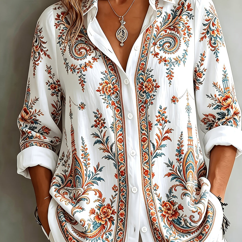 Women's Floral Paisley Oversized Long Sleeve Blouse