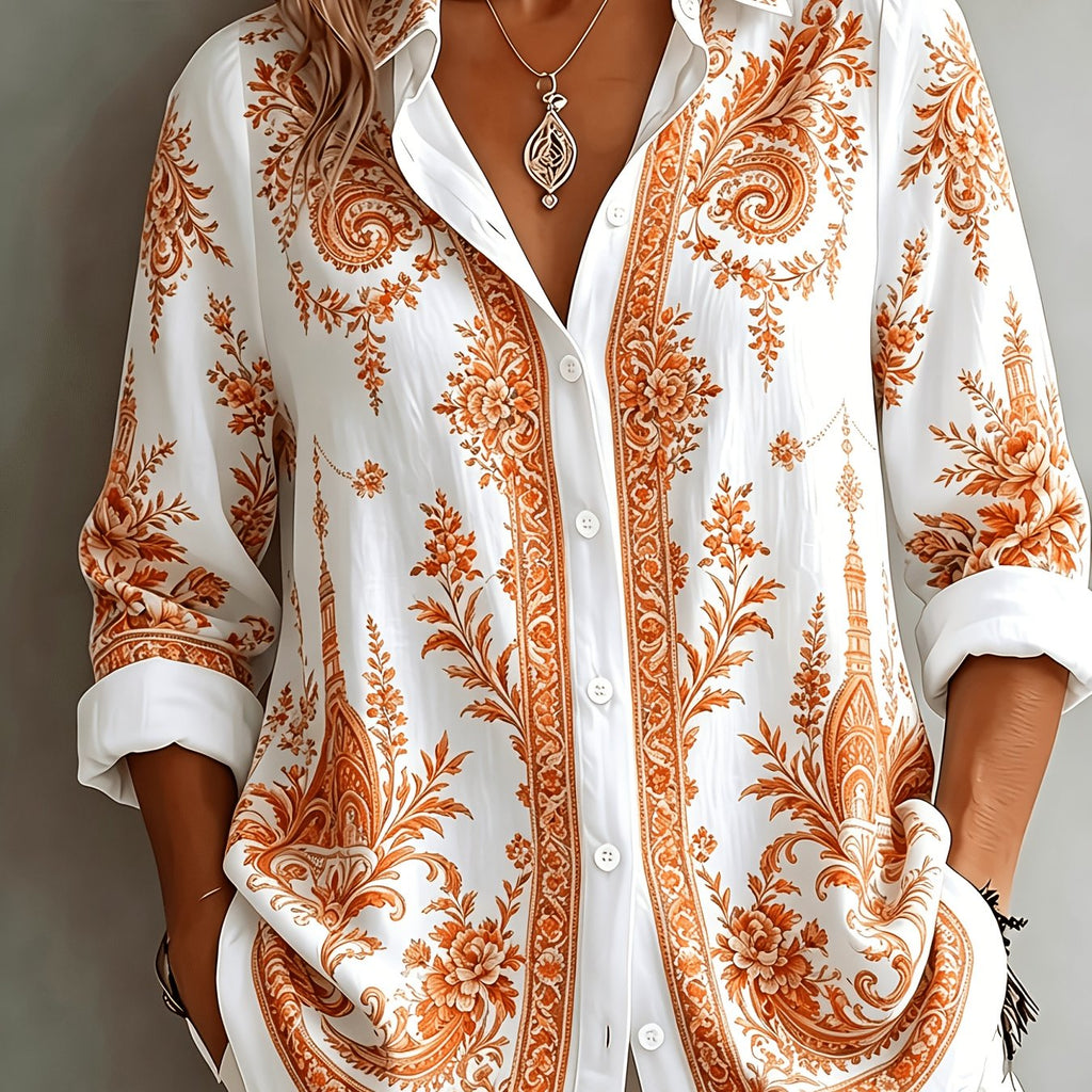 Women's Floral Paisley Oversized Long Sleeve Blouse