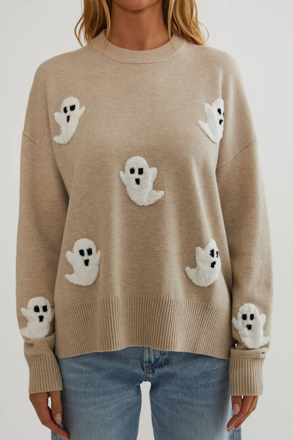 Women's Ghost Appliqué Knit Jumper - Cosy Long-Sleeve Jumper
