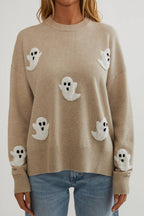 Women's Ghost Appliqué Knit Jumper - Cosy Long-Sleeve Jumper