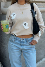 Women's Ghost Appliqué Knit Jumper - Cosy Long-Sleeve Jumper