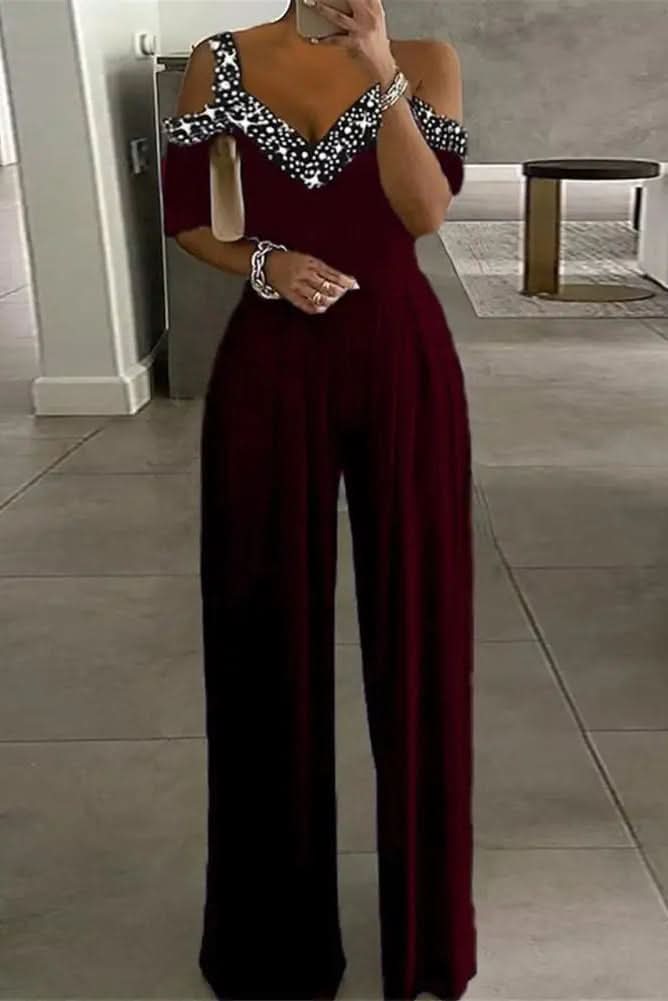 Women's Glamorous Rhinestone Jumpsuit - Effortless Evening Style