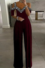 Women's Glamorous Rhinestone Jumpsuit - Effortless Evening Style