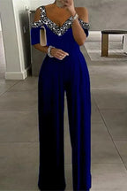 Women's Glamorous Rhinestone Jumpsuit - Effortless Evening Style