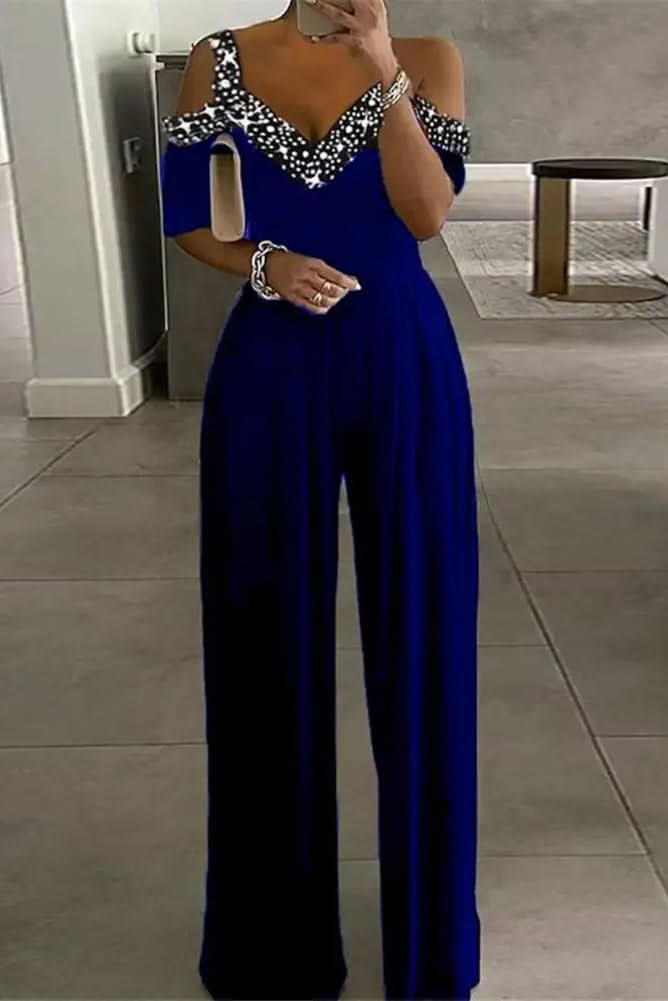Women's Glamorous Rhinestone Jumpsuit - Effortless Evening Style