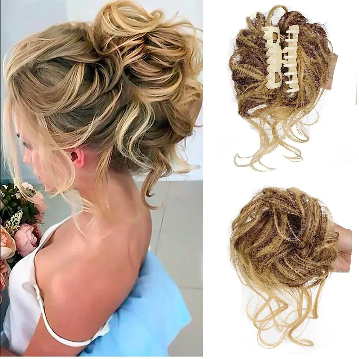 Women's Instant Messy Bun Hair Clip with Curls - Easy Updo