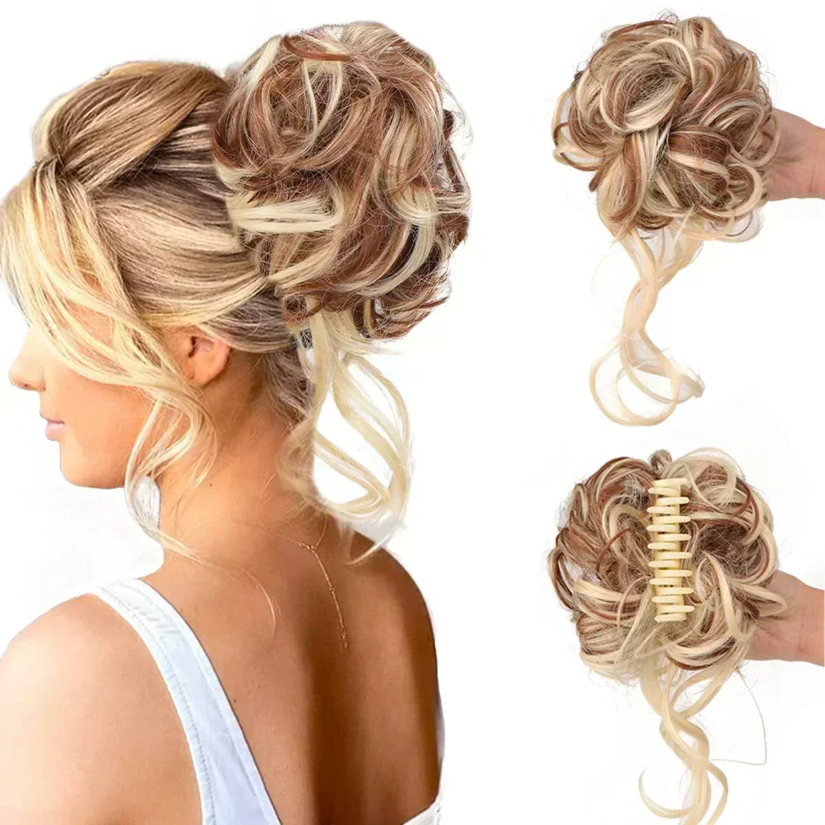 Women's Instant Messy Bun Hair Clip with Curls - Easy Updo