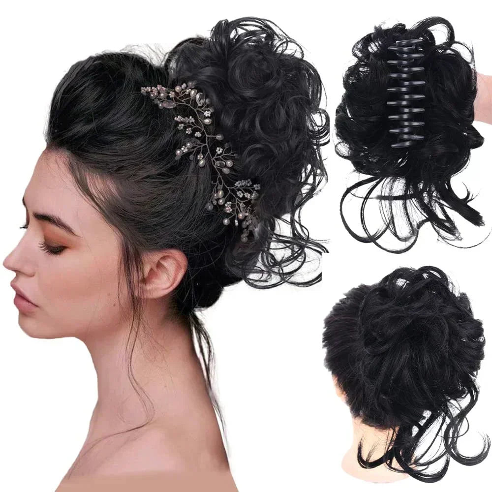 Women's Instant Messy Bun Hair Clip with Curls - Easy Updo