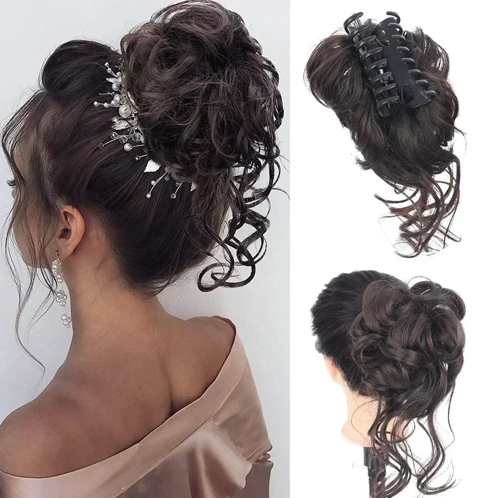 Women's Instant Messy Bun Hair Clip with Curls - Easy Updo