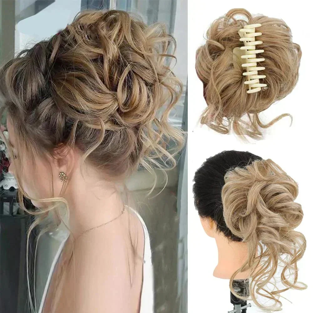 Women's Instant Messy Bun Hair Clip with Curls - Easy Updo