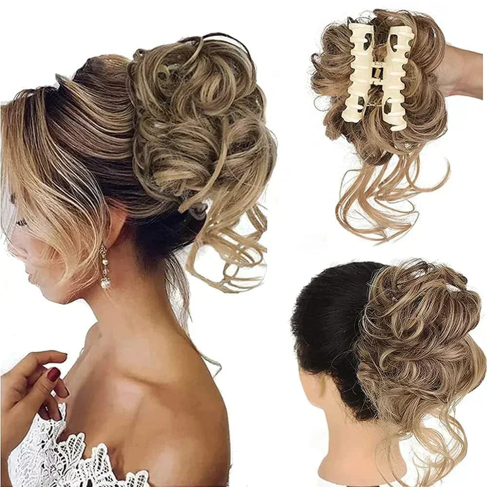 Women's Instant Messy Bun Hair Clip with Curls - Easy Updo