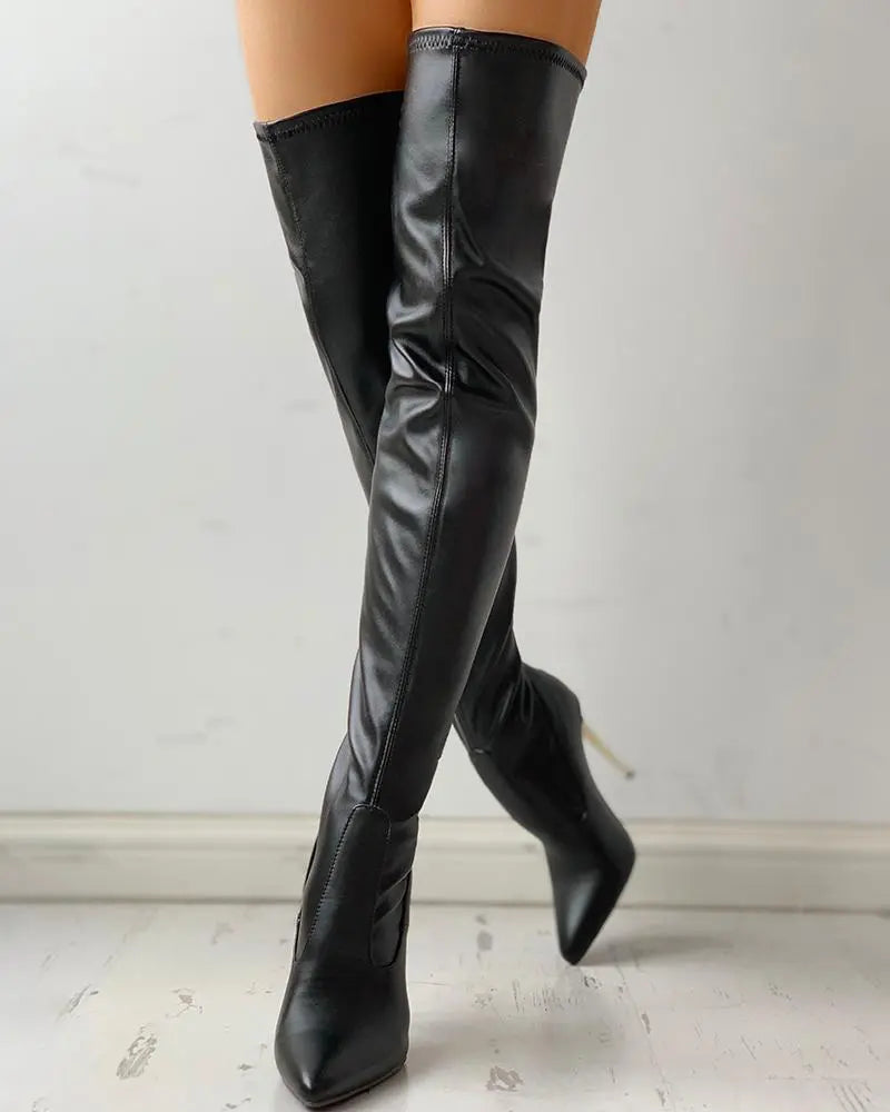 Women's Knee-High Zip-Up Boots with Low Heel