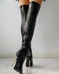 Women's Knee-High Zip-Up Boots with Low Heel