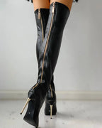 Women's Knee-High Zip-Up Boots with Low Heel