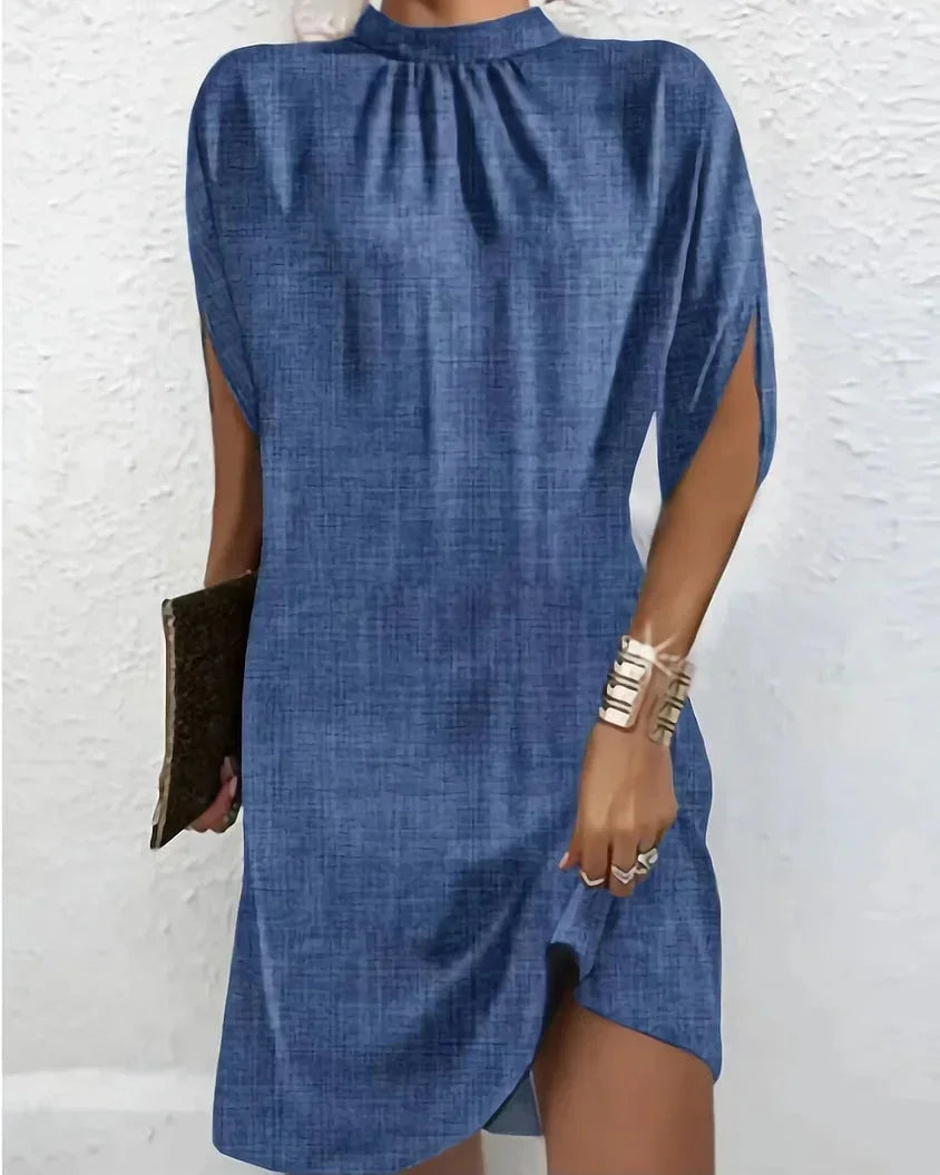 Women's Mock Neck Cape Sleeve Mini Dress – Effortless Style
