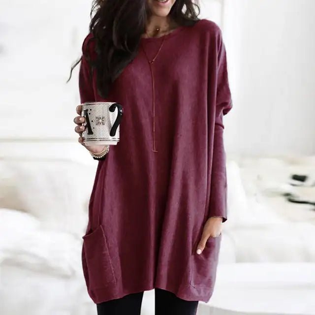 Women's Oversized Tunic Top with Pockets | Casual Long Sleeve Comfort
