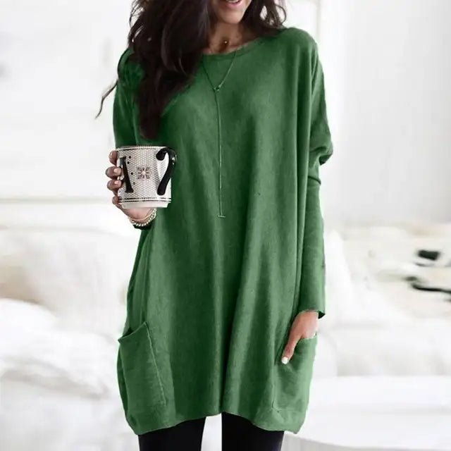 Women's Oversized Tunic Top with Pockets | Casual Long Sleeve Comfort