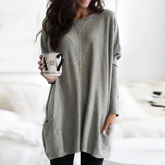 Women's Oversized Tunic Top with Pockets | Casual Long Sleeve Comfort