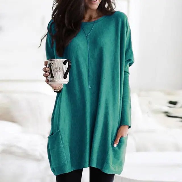 Women's Oversized Tunic Top with Pockets | Casual Long Sleeve Comfort