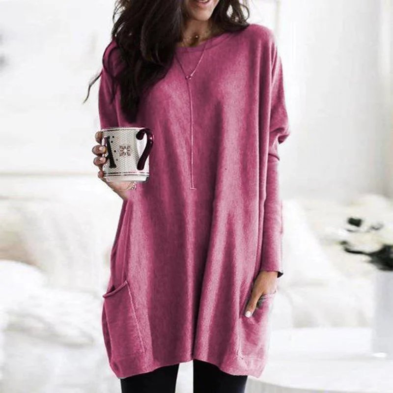 Women's Oversized Tunic Top with Pockets | Casual Long Sleeve Comfort