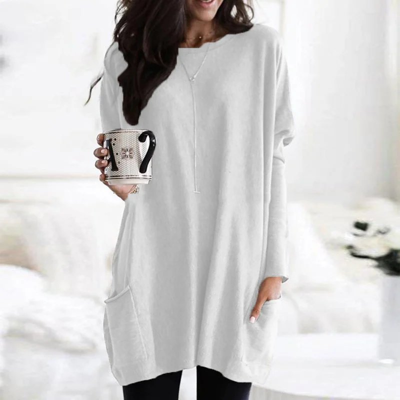 Women's Oversized Tunic Top with Pockets | Casual Long Sleeve Comfort