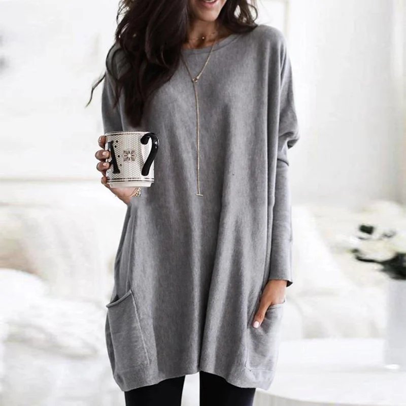 Women's Oversized Tunic Top with Pockets | Casual Long Sleeve Comfort
