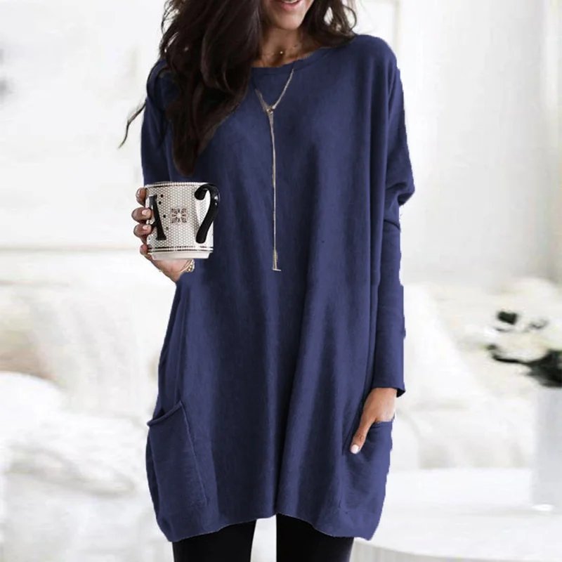 Women's Oversized Tunic Top with Pockets | Casual Long Sleeve Comfort