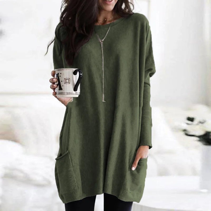 Women's Oversized Tunic Top with Pockets | Casual Long Sleeve Comfort
