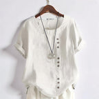 Women's Tops Casual Short Sleeve Button Front Round Neck Shirt