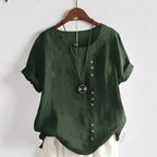 Women's Tops Casual Short Sleeve Button Front Round Neck Shirt