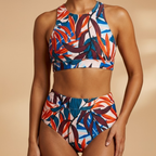 Women's Tropical High Neck High Waisted Bikini Swimsuit