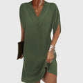 Women's V Neck Mini Dress - Draped Short Sleeve Cocoon Style