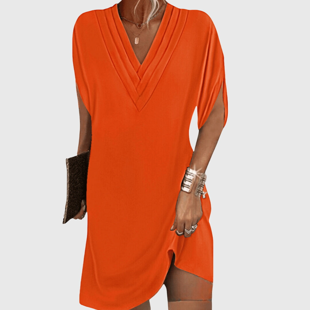 Women's V Neck Mini Dress - Draped Short Sleeve Cocoon Style