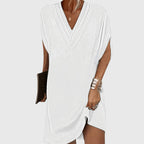 Women's V Neck Mini Dress - Draped Short Sleeve Cocoon Style