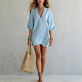 Women's V Neck Tunic Mini Dress – Effortless Relaxed Fit